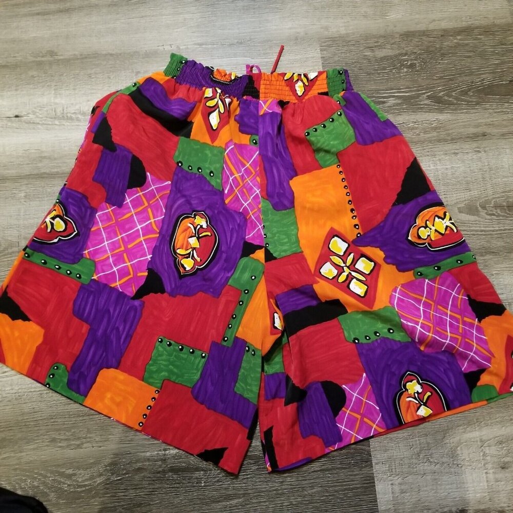 Mom Shorts Size Small Vintage 80s Elastic Waist Colorful Travel Casual Patches - Picture 10 of 11